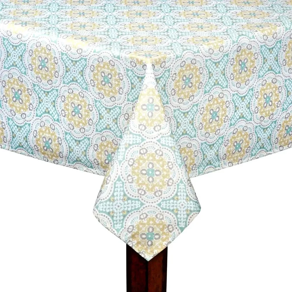Waverly Astrid Tablecloth Fabric Summer Spring Green Gold Medallion 70